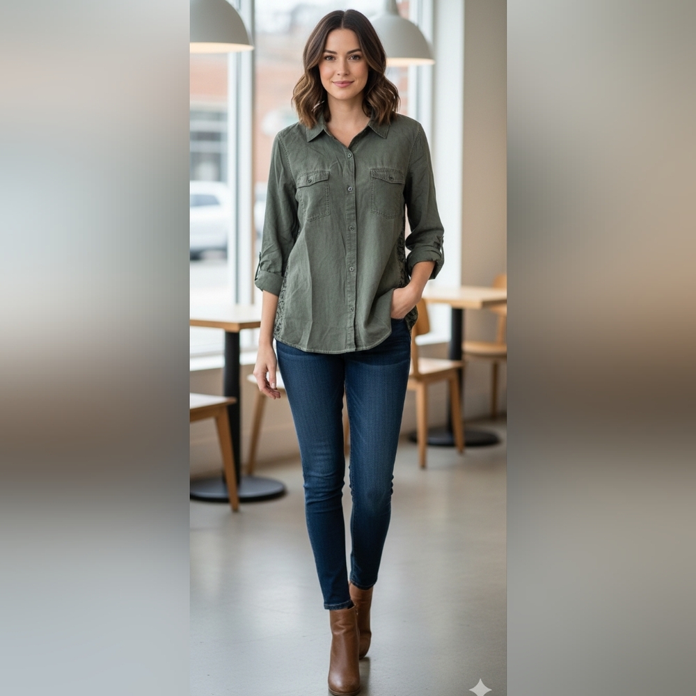 Olive Green Women's Button-Up Top